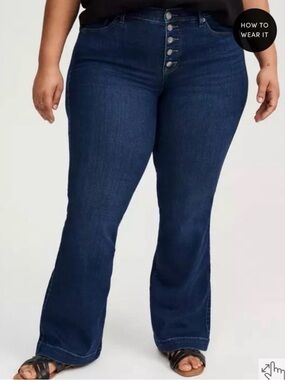 Torrid High-Rise Dark Blue Button-Fly Bootcut Jeans